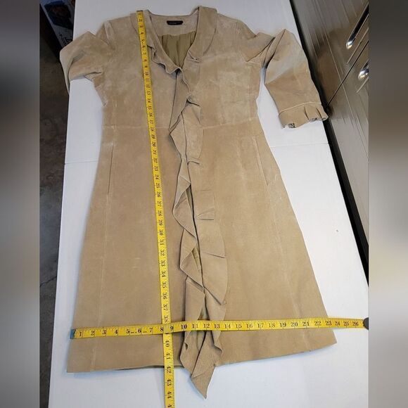 Boston Proper 90s Y2k Tan Suede Leather Trench Long Duster Jacket Boho Western - Picture 15 of 16